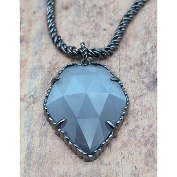 Kendra Scott Rare Slate Cats Eyes Gunmetal Corla Necklace Long Chain 30"  MINT - Picture 9 of 14